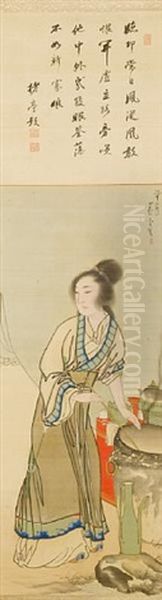 Kakejiku (the Chinese Female Poet, Zhuo Wenjun (taku Bunkun In Japanese)) Oil Painting by Rosetsu Nagasawa