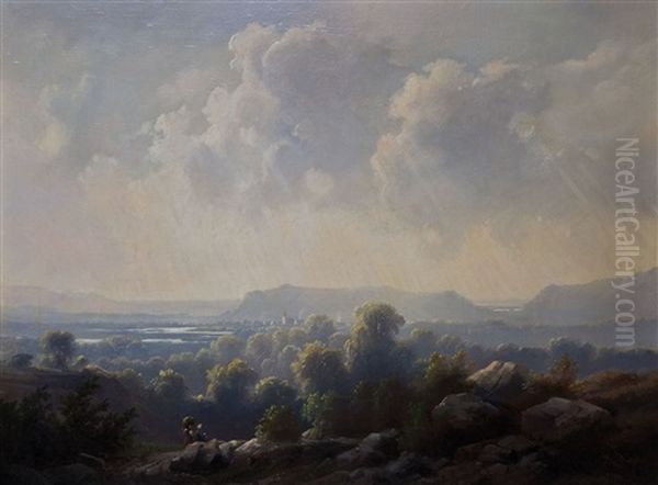 Sachsische Berglandschaft Mit Wanderer In Regnerischer Stimmung Oil Painting by Johan Friedrich Nagel