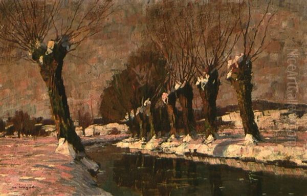 Winterlandschaft Mit Fluss Und Kopfweiden Oil Painting by Wilhelm Nagel