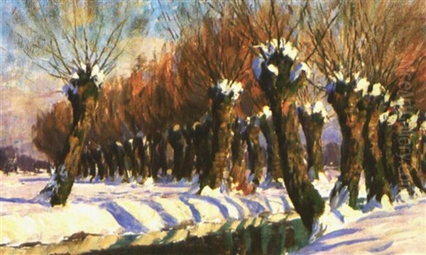 Winterliche Bachlandschaft Mit Knuppelweiden Im Sonnigen Licht Oil Painting by Wilhelm Nagel