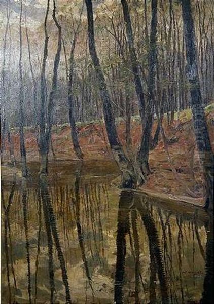 Herbstliches Waldinneres Mit Einem Bach Oil Painting by Wilhelm Nagel