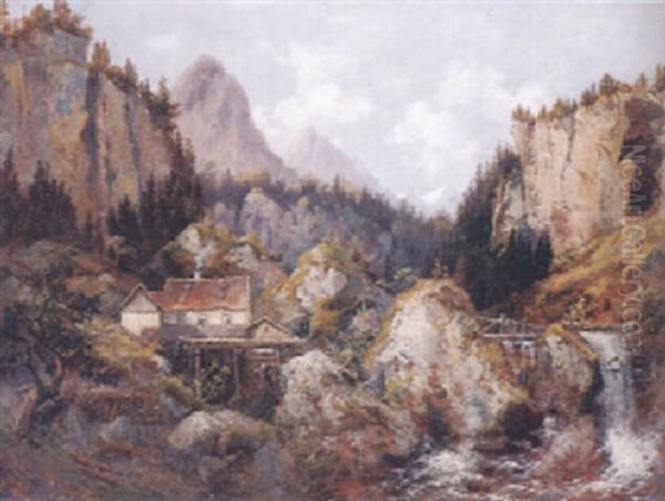 Gebirgslandschaft In Graubunden Mit Malerischer Muhle Oil Painting by Wilhelm Nagel