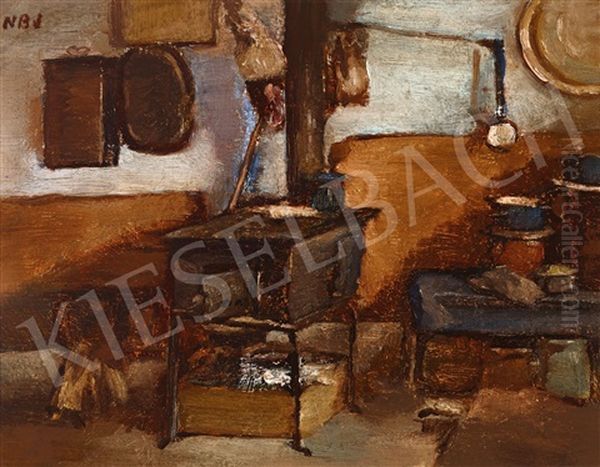 Kitchen Oil Painting by Janos Nagy Balogh