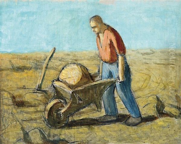 Digger (worker With Wheel-barrow, Ground- Man) Oil Painting by Janos Nagy Balogh