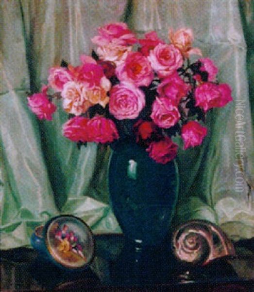 Floral Still Life Oil Painting by Ernest De Nagy