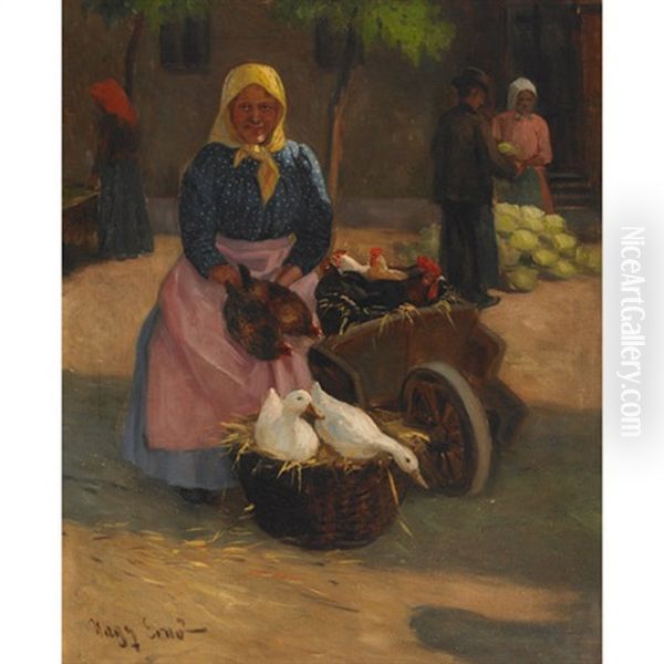 Market Day Oil Painting by Ernest De Nagy