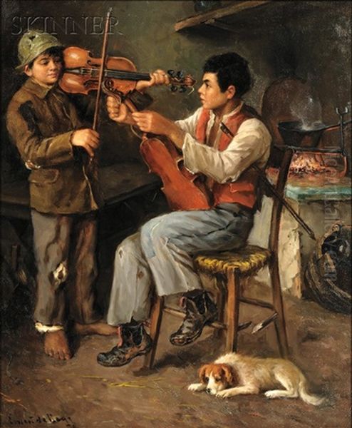 The Young Violinists Oil Painting by Ernest De Nagy