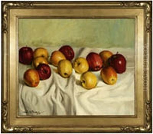 Still Life With Apples Oil Painting by Ernest De Nagy