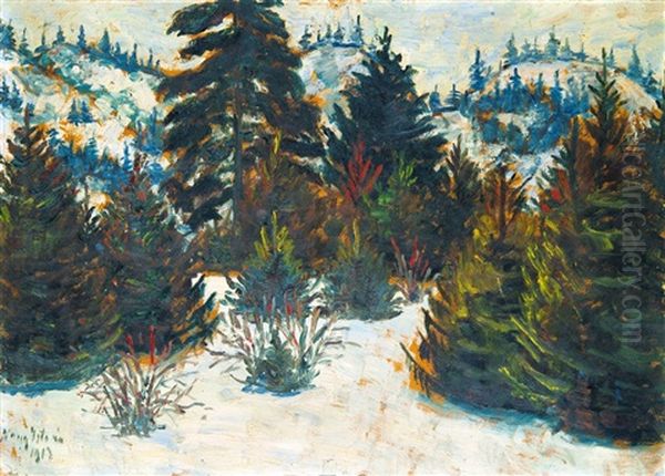 Pine-forest Oil Painting by Istvan Nagy