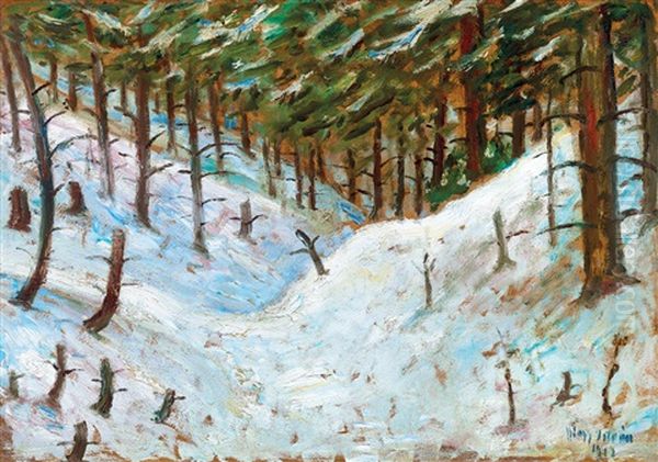 Snowy Forest (transylvania) Oil Painting by Istvan Nagy