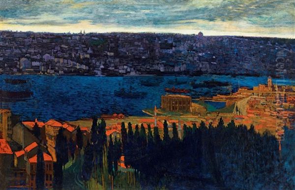 Istanbul Evening (from Constantinople) Oil Painting by Sandor Jozsef Nagy