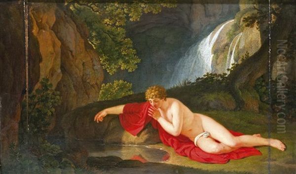 Narcissus Oil Painting by Johann August Nahl the Younger