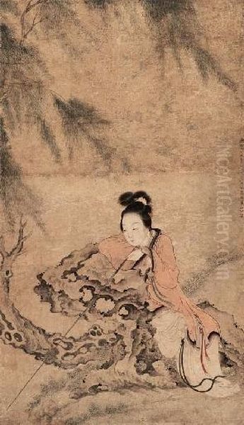 Fishing Lady Oil Painting by Jiao Bingzhen