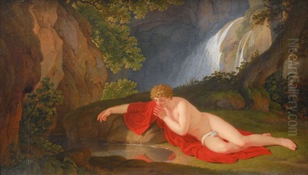 Narcissus At The Well Oil Painting by Johann August Nahl the Younger