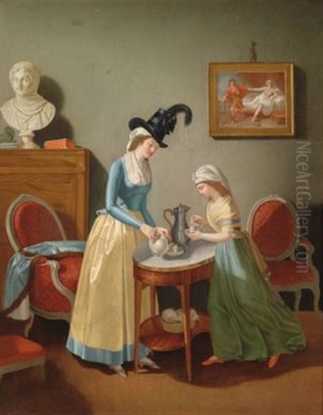 Interieur Mit Zwei Kaffee Trinkenden Damen Oil Painting by Johann August Nahl the Younger