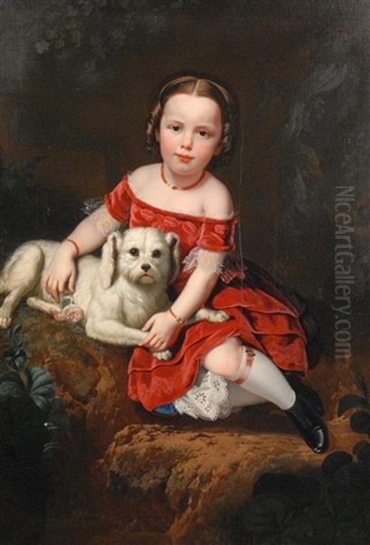 Portrait Of A Girl With Dog Oil Painting by Charles Christian Nahl