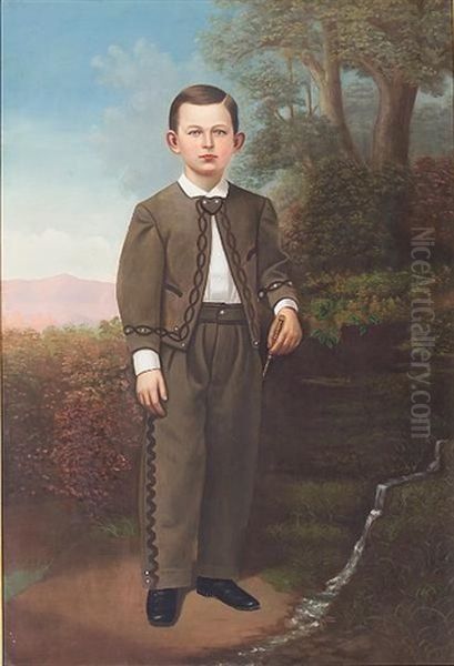 A Portrait Of A Young Boy Wearing A Mexican Riding Outfit Oil Painting by Charles Christian Nahl