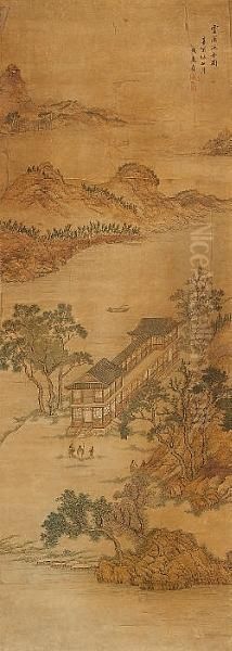 Landscape Painting, Cyclical Date Corresponding To 1681 Oil Painting by Jiao Bingzhen