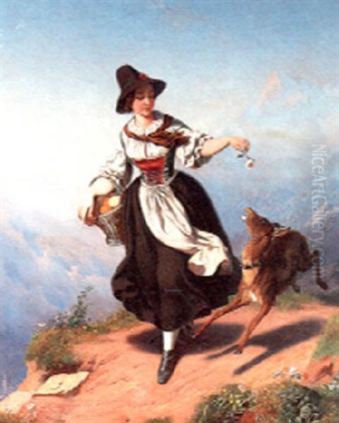 Young Girl On A Mountain Path Oil Painting by Charles Christian Nahl