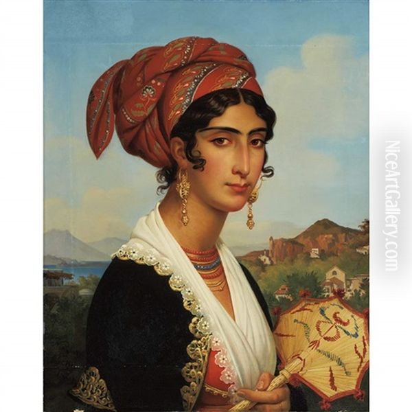 Portrait Of A Young Woman Of Ischia Oil Painting by Jean Guillaume Elsidor Naigeon