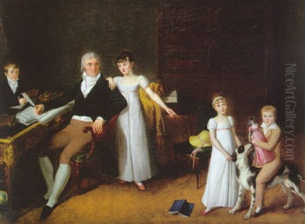 Portrait Presume De La Famille De Rosanbo Dans Un Interieur Oil Painting by Jean-Claude Naigeon