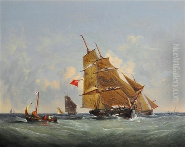 Racing Down The Wind Oil Painting by John George Naish