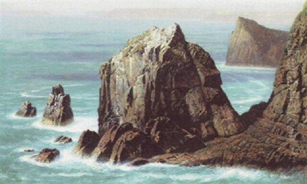 The South Side Of The Cull Rock, Mullion Cove, Cornwall Oil Painting by John George Naish