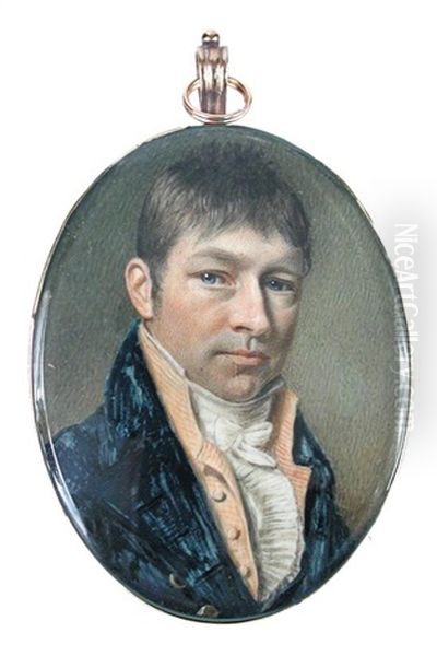 Portrait Of A Gentleman Wearing A Dark Blue Coat And Tied White Stock Oil Painting by William Naish