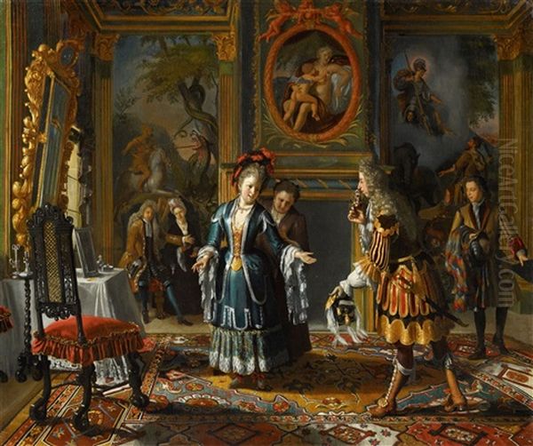 Elegant Company In An Interior Oil Painting by Matthys Naiveu