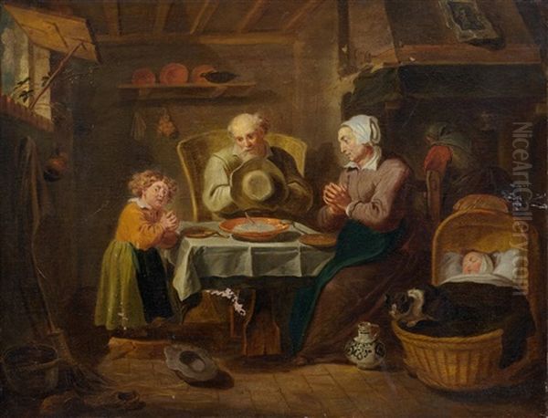 An Interior With A Family At Supper Oil Painting by Matthys Naiveu