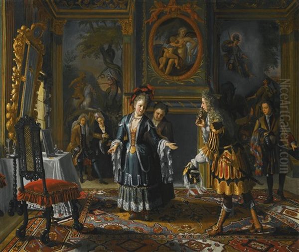 Interior With An Elegant Lady Receiving A Suitor Oil Painting by Matthys Naiveu