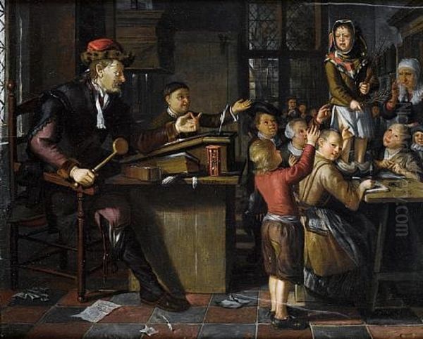 A Schoolroom Interior Oil Painting by Matthys Naiveu