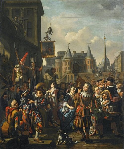 Theaterbuhne In Einer Stadt Oil Painting by Matthys Naiveu