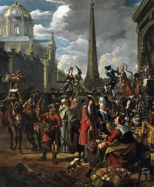 Marktszene Auf Der Piazza Navona In Rom Oil Painting by Matthys Naiveu