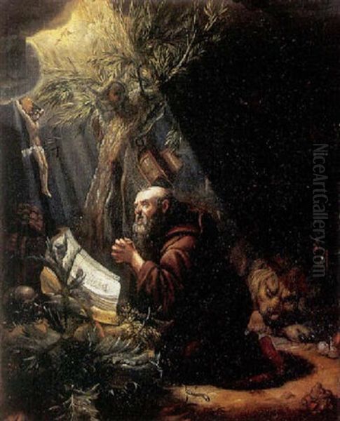 Saint Jerome At Contemplation Oil Painting by Matthys Naiveu