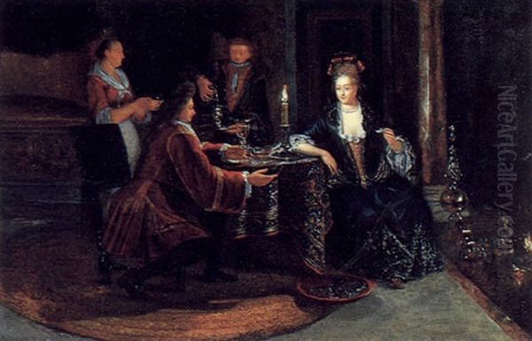 Elegante Gesellschaft Bei Kerzenlicht In Einem Salon Oil Painting by Matthys Naiveu