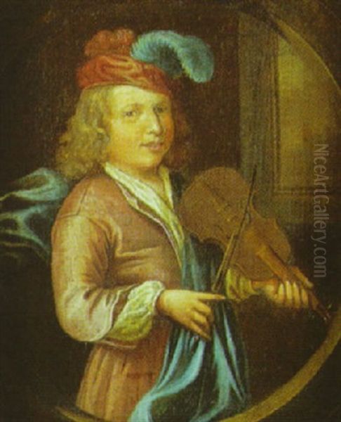 Portrait D'homme Jouant Du Violon Oil Painting by Matthys Naiveu