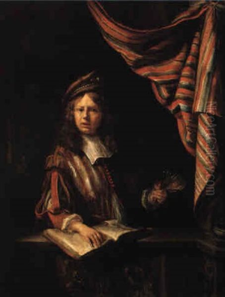 Self-portrait Of The Artist At A Window Holding Palette And Brushes Oil Painting by Matthys Naiveu