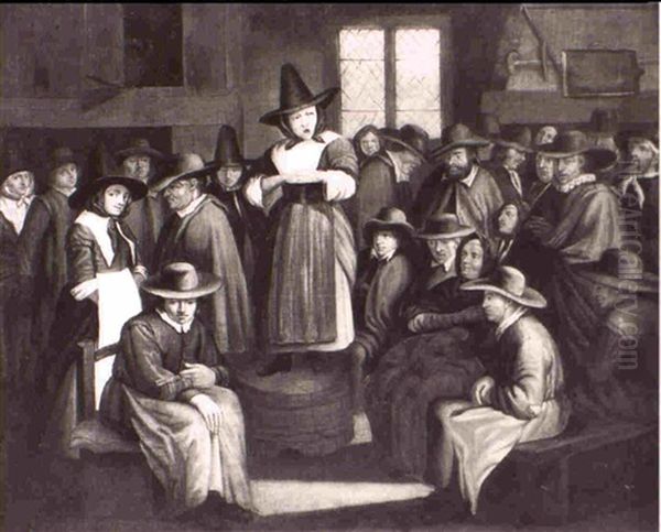 A Quaker Meeting Oil Painting by Matthys Naiveu