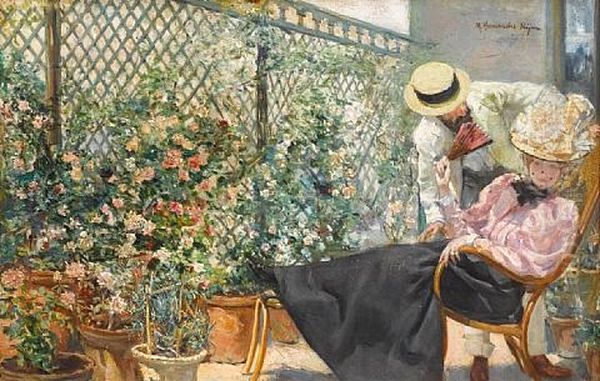 Najera_miguel Hernandez The Floral Terrace Oil Painting by Miguel Hernandez Najera