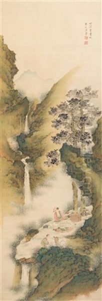 Scholar In Mountainous Landscape Oil Painting by Chikukei Nakabayashi