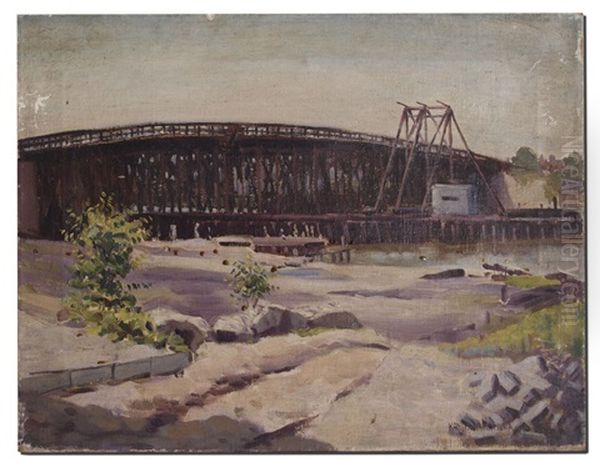 Cottage Farm Bridge (boston University Bridge, Spring Scene) Oil Painting by Kanji Nakamura