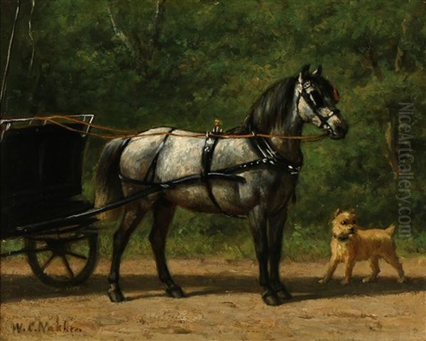 Small Dog Near A Horse-drawn Carriage Oil Painting by Willem Carel Nakken