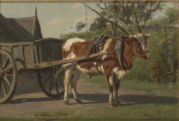 A Cow With A Towcart Oil Painting by Willem Carel Nakken