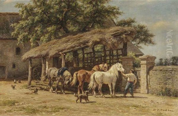 The Farmer And His Horses Oil Painting by Willem Carel Nakken