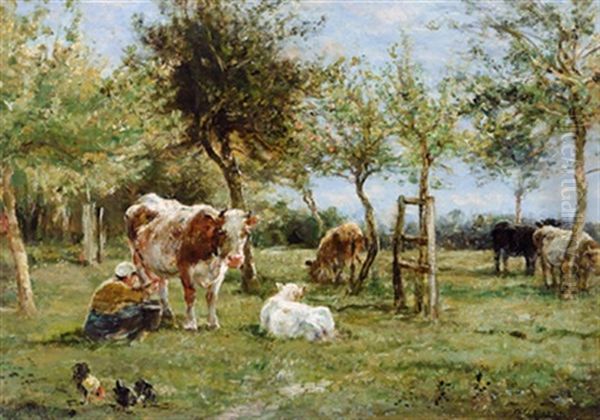 Kuhe Im Obstgarten Oil Painting by Willem Carel Nakken