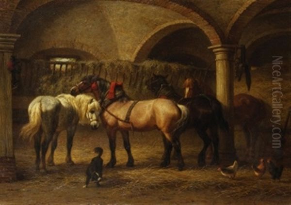 Stall Mit Pferden In Den Ardennen Oil Painting by Willem Carel Nakken