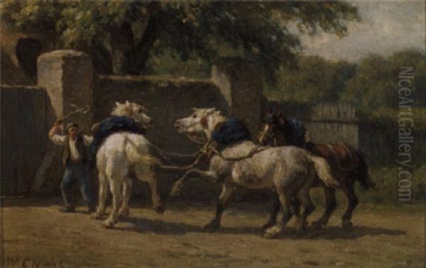 Vechtende Paarden Oil Painting by Willem Carel Nakken