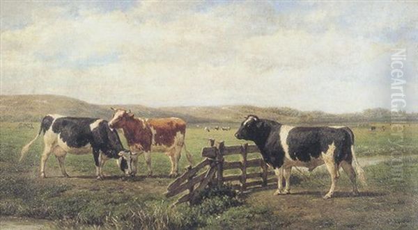 Cattle At A Gate Oil Painting by Willem Carel Nakken