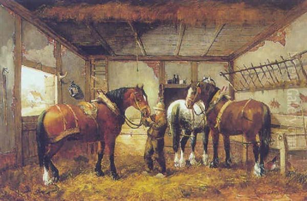 A Stable Interior Oil Painting by Willem Carel Nakken